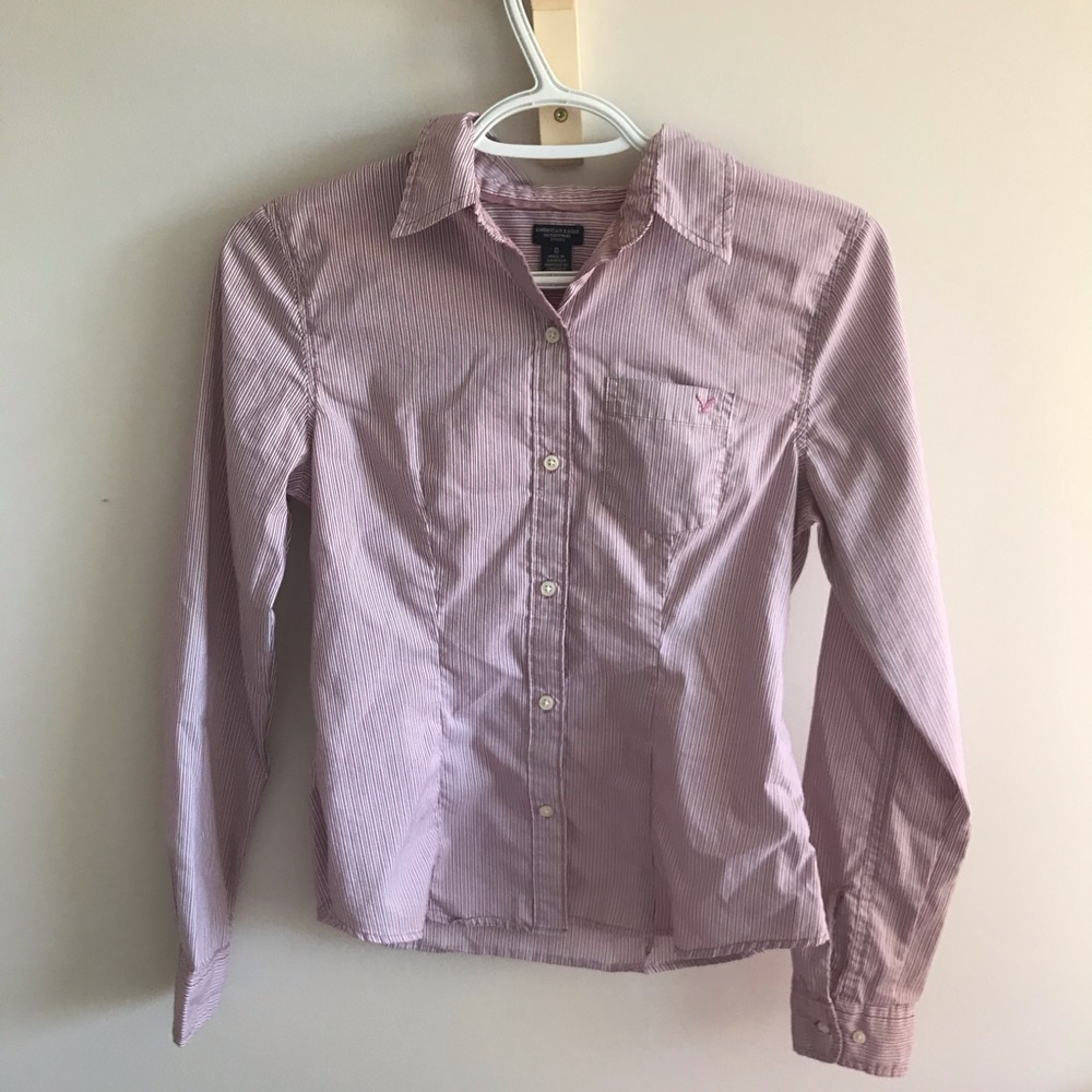 Purple red striped button down shirt XS